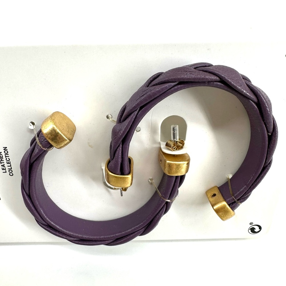 New Zara Purple Leather Hoops Gold Tone - Picture 4 of 5